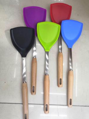 Rainbow silicone head wooden handle, stainless steel shovel