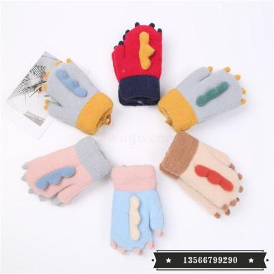 Children's Cartoon Gloves Autumn and Winter Men's and Women's Children & Baby Baojia Velvet Warm and Cute Halter Warm Gloves