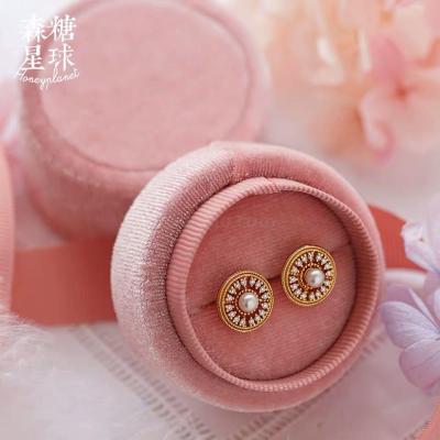 Round Zircon Pearl Earrings
