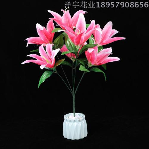 factory direct lily flower with rod and leaf lily flower simulation lily flower silk flower artificial flower handmade flower