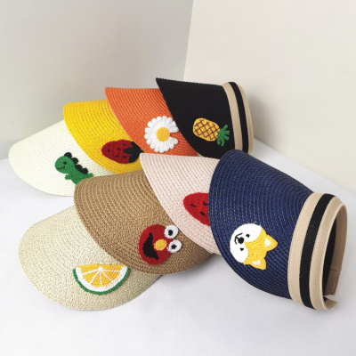 2020 new children's hollow top straw hat Korean version cartoon breathable radiant sun hat headband hat