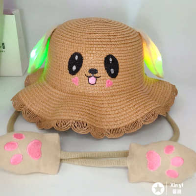 Creative new one - touch moving light bulbs cap douyin with a express rabbit ears plush toy hat