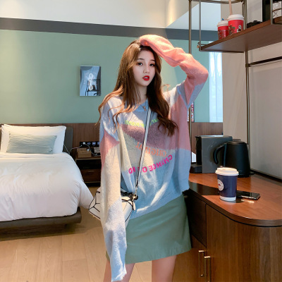 For women with a Thin sweater loose and languidly wind 2020 spring new Korean version retro Hong Kong taste and western style matching color sweater top