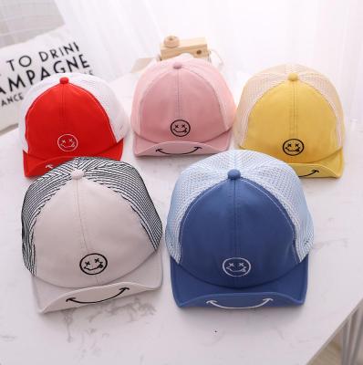 Embroidered letters short brimmed baseball cap baby tong qiu smiling face soft brimmed hat sun hat