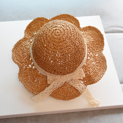Children's hat summer breathable straw hat little girl bow hat princess sun protection lovely fisherman hat