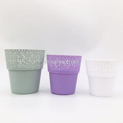 Plastic flowerpot wastebasket with geometric circular hollow out basin