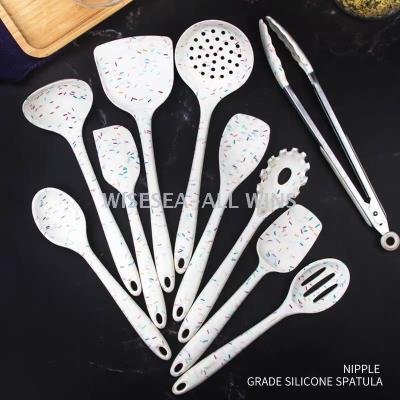 NEW kitchen utensils candy color point design silicone shovel soup ladle brush spatula filter set
