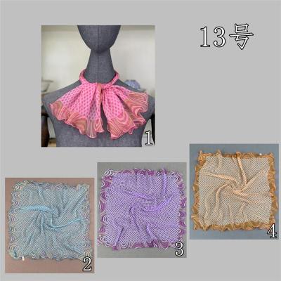 Factory Wholesale Ruffled Square Scarf Chiffon Fashion Ruffled Wooden Ear Female Small Silk Scarf Sunscreen Decorations