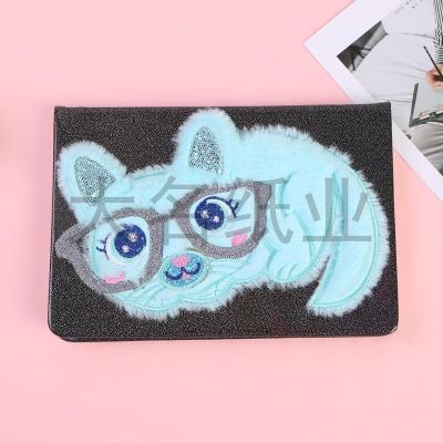 The Cat pattern short plush sequin design cartoon express it in primary and secondary school students with a diary travel notepad