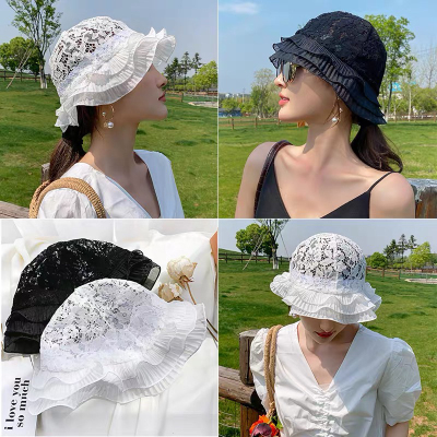 Fisherman Hat female Korean version of Joker Tide Mask Face summer Thin Flower Hollow -out Sun Hat rays Sunshade Hat