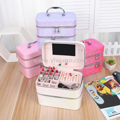 New Korean Style Multi-Functional Portable Cosmetic Case Makeup Manicure Kit Jewelry Ring Earrings Storage Box