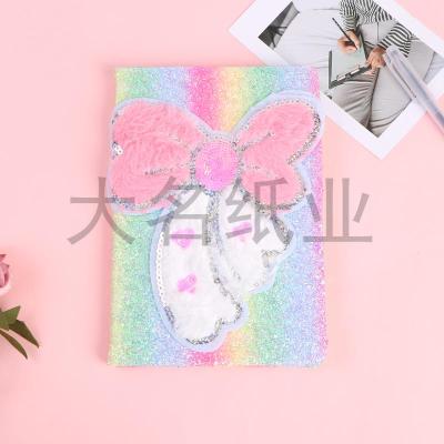 Girl heart dream sequin bow adornment plush notebook powder soft younger sister portable diary hand book