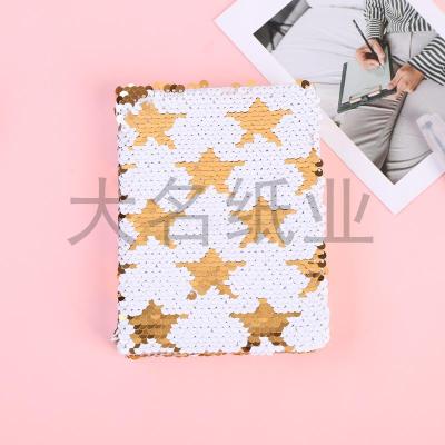 Five-pointed star pattern two-color Sequin Notebook Creative Diary Fish Scale Notebook interesting Beautiful manuscript
