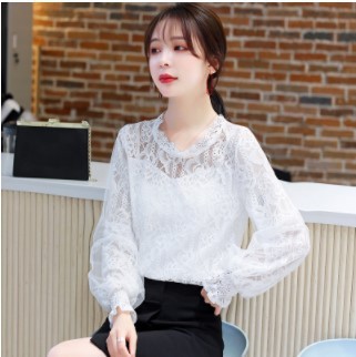 Real shoot 2020 spring clothing new Korean version loose super fairy gauze sleeve lace shirt shirt emblazoned on bottom blouse