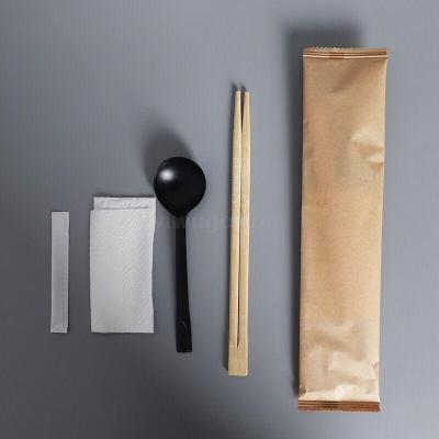Spot disposable chopsticks set kraft tableware set of four takeaway with soup spoon tableware bag can be customized LOGO