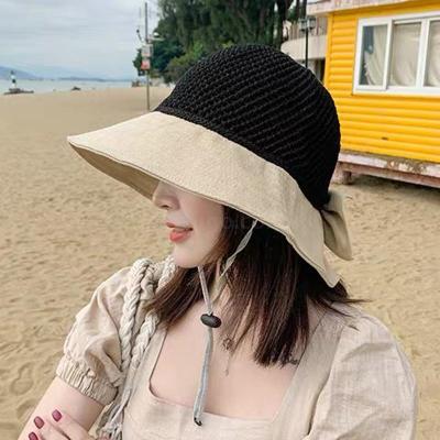 Hot style splice knit bowknot fisherman hat breathable mesh sunshade sunscreen hat hollow big edge summer cool hat