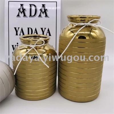 Ceramic vase frosted lanyard flower arrangement horizontal strip electroplated gold and silver simple light luxury