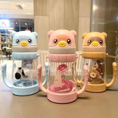 New baby bear baby straw cup strap handle dual-purpose baby learn to drink cup