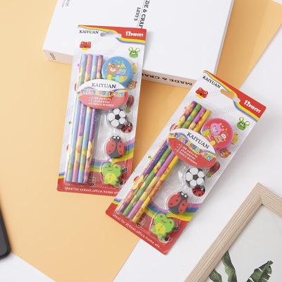 Open source cartoon pencil set with rubber pencil sharpener elementary school stationery set