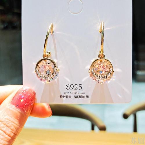 s925 silver needle flash crystal temperament goddess earrings trendy korean fashion all-match earrings earrings for women