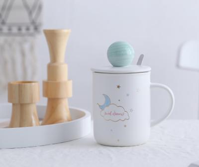 Hand Painted Three-Dimensional Planet Ceramic Cup Simple Mug with Cover Spoon Milk Coffee Cup Couple Gift Cartoon Drinking Cup
