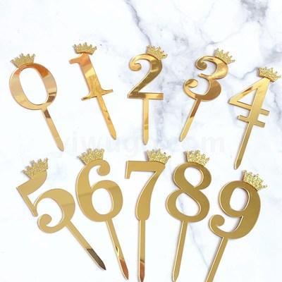 Party agreeable acrylic cake number insert card mirror happy birthday decoration card gold cake dress up supplies