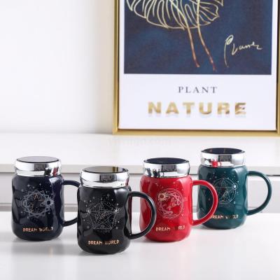 New Snowflake Mug Mirror Cup Color Glaze with Lid Daily Household Office Cup Coffee Cup Practical Ceramic Water Cup