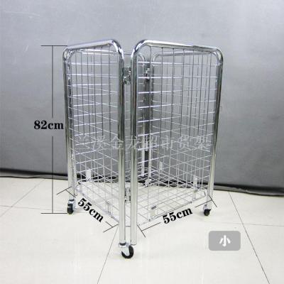 Small clothing store shelf plating car doll storage goods with wheel iron frame folding cage