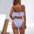 Bikini new foreign trade Europe and the United States striped v - shaped high - waisted \"women 's swimsuit split polyamide fiber quality manufacturers direct sales