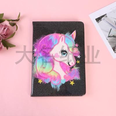 Black sequined short plush angel horse design student class notebook, exercise book, private diary