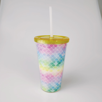 166 New Cup with Straw Double-Layer Plastic Cup with Lid