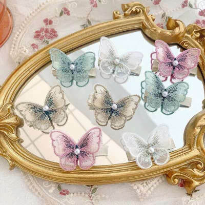 Korean Fairy Lace Butterfly Hair Clip Insta-Vintage embroidery Girl Edge Clip Simple Web Celebrity Bangs clip Hair Accessories