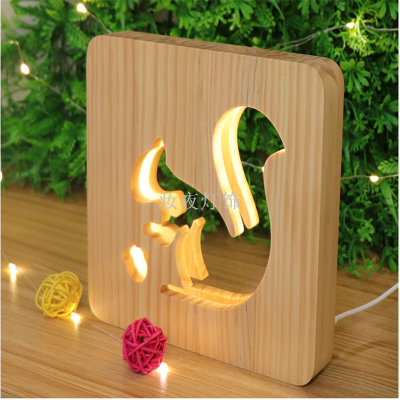 Cross border lion head solid wood desk lamp creative carving carving gift lamp new 3D night light can be customized