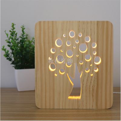Cross border product tree modeling led small desk lamp 3D wood lamp creative new night light support customization