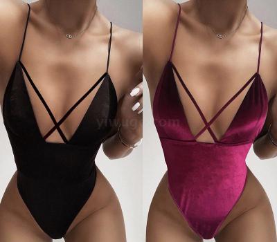 Bikini foreign trade new sexy solid color halter back ladies one-piece swimsuit polyamide fiber quality manufacturers direct sales