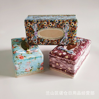 Factory Direct Sales Cotton Paper Extraction Box Pin Lace Tissue Dispenser Five Yuan Shop Tissue Box Wholesale