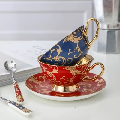 Ceramic Bone China Coffee Set Set Ceramic Export Retro European Coffee Cup Set Gilt Edging Porcelain Small Luxury