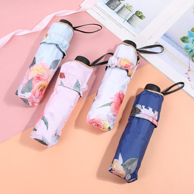 New Fashion Lightweight Portable flower with Deer Flower Edge Vinyl umbrella Windproof Sunshade Triple fold umbrella