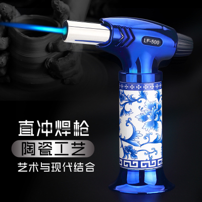 Twp-blue and White porcelain gun Blue flame windproof outdoor kitchen high temperature flamethrower across the border