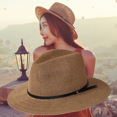 Summer fashion trend leather buckle Korean version joker sunshade sunshade sun beach straw hat