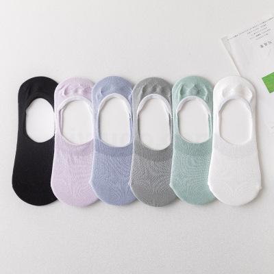 Low Top Invisible Socks Women‘s Summer Pure Color Cotton Silicone Non-Slip Boat Socks Spring and Summer New Mesh Solid Color Lightweight Cotton Socks a