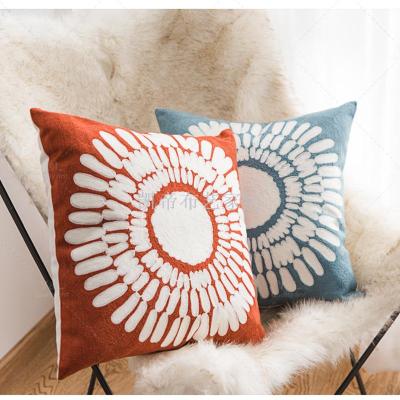 Ins solid cotton embroidered flower pillow pillow sofa office simple cotton square back as cover