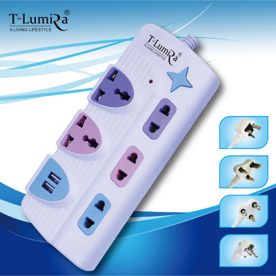 Foreign Trade Export Battery Charger Electrical Socket 2usb Color Fashion Power Strip Exclusive for Cross-Border OEM