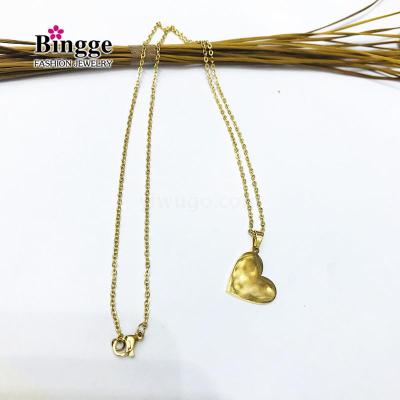 316 l stainless steel, long chain peaches love heart - shaped sweet clavicle chain electroplated real gold sweater chain