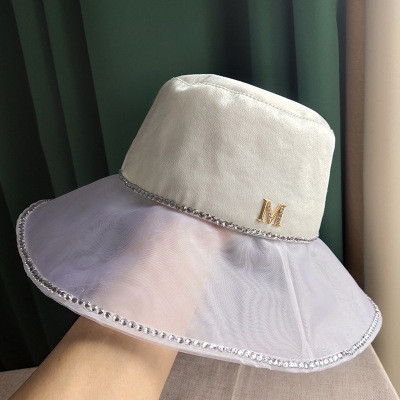 Japanese fashion hat American small sweet wind mercerized water basin drill M standard sun hat web celebrity fairy net gauze fisherman hat