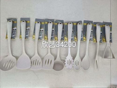 new white nylon kitchenware various color handle imitation wooden handle styles