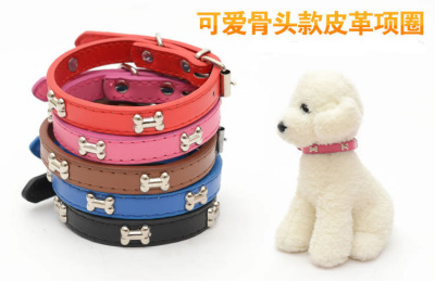 Pet bone collar leather collar Pet dog collar small and medium sized dog Pet supplies