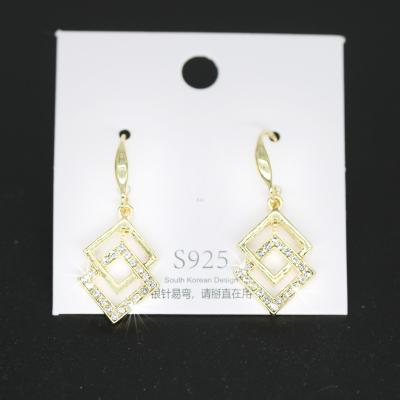 Sterling Silver Needle Micro-Inlaid Geometric Square Earrings for Women Korean Temperament Wild Ear Stud Earring