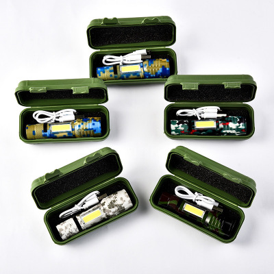Outdoor flashlight mini XPE bulb zoom flashlight usb battery dual flashlight wholesale