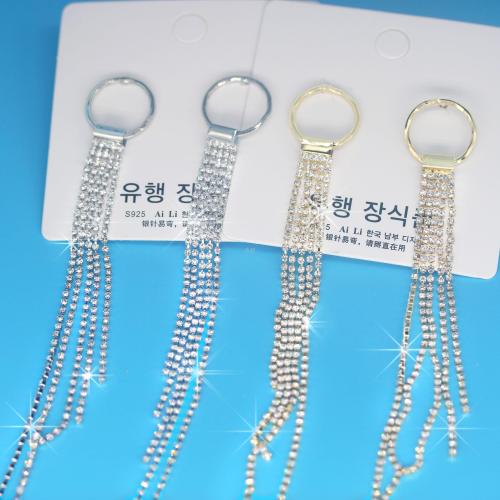 s925 silver needle retro exaggerated tassel earrings korean temperament diamond earrings internet celebrity nightclub circle long earrings